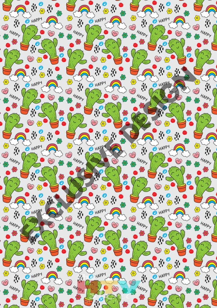 Happy Cactus Pattern Htv 12 X 17 Sheet