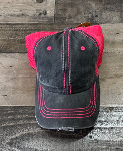 Hot Pink and Black Denim Cap