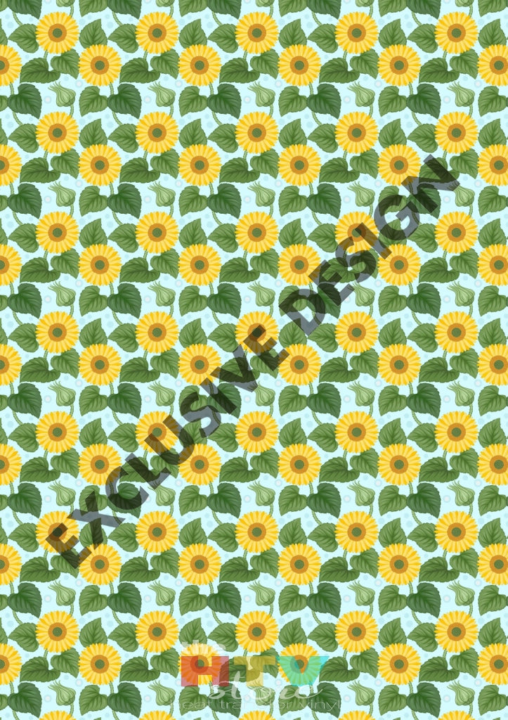Sunflowers Teal Background Pattern Htv 12 X 17 Sheet